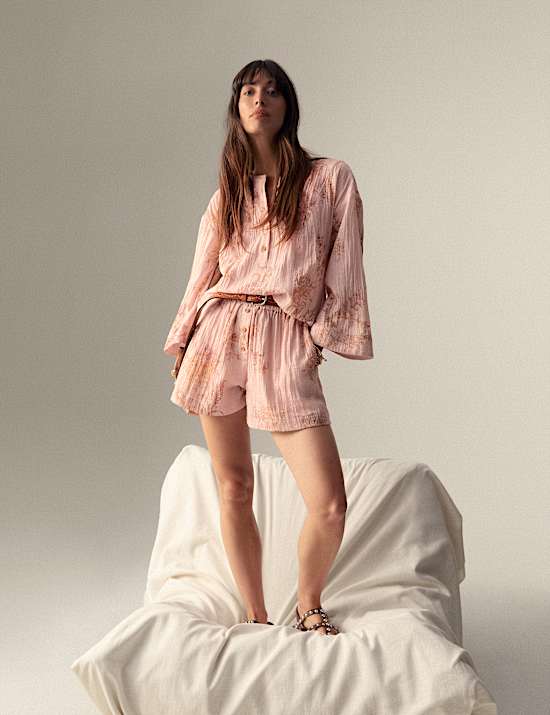 Extra große Popover-Bluse mit Rundhalsausschnitt und Muster