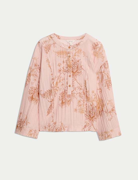 Extra große Popover-Bluse mit Rundhalsausschnitt und Muster