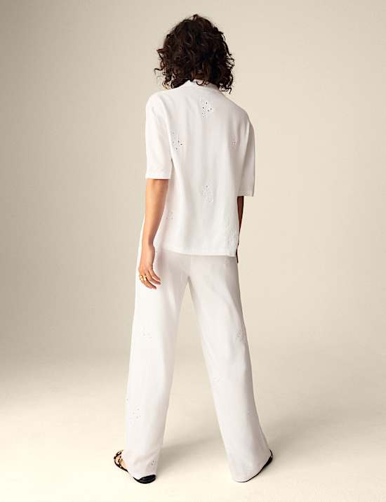 Volná košile s vyšívaným límečkem a obsahem lnu