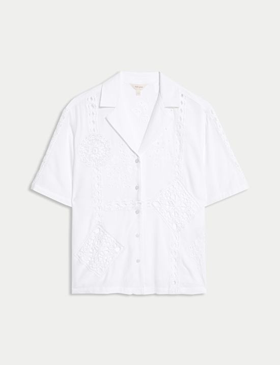 Volná košile s vyšívaným límečkem a obsahem lnu