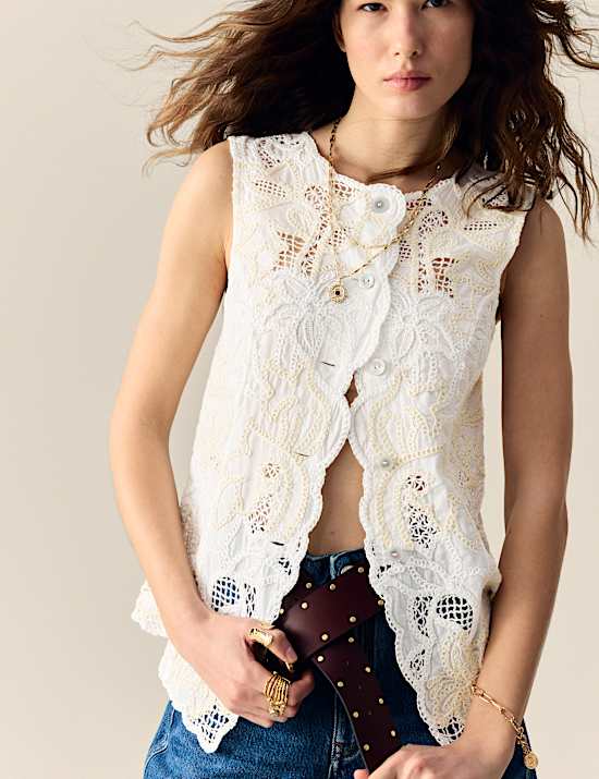 Pure Cotton Broderie Waistcoat