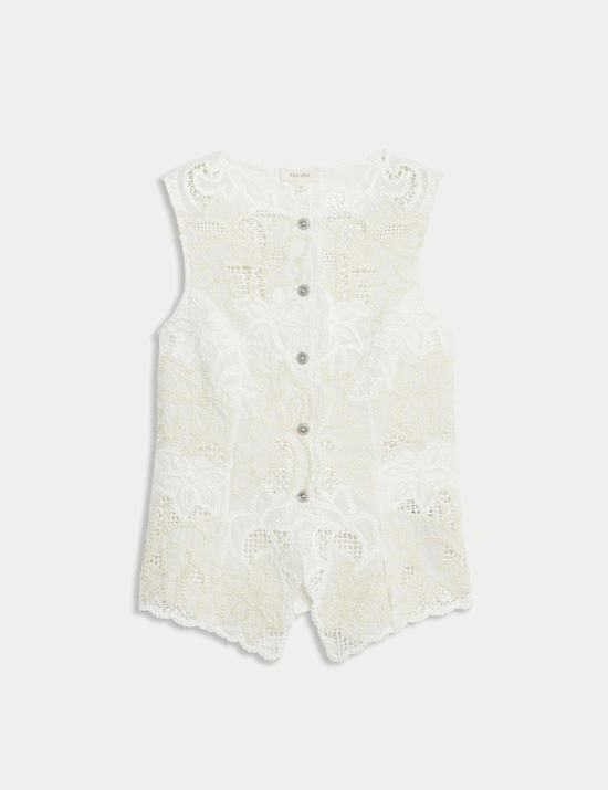 Pure Cotton Broderie Waistcoat