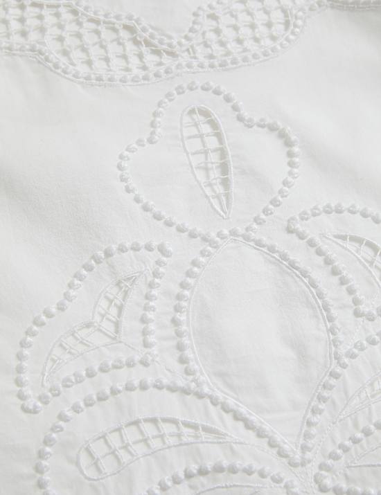 Pure Cotton Embroidered Crew Neck Blouse