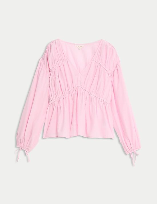 Cotton Rich V-Neck Seam Detail Blouse
