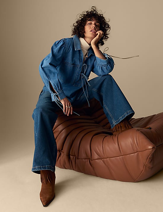 Denim top met V-hals van zuiver katoen