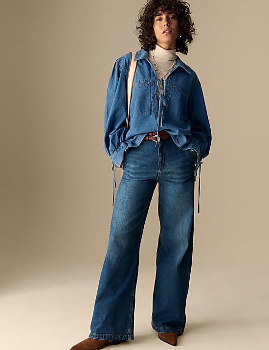 Denim top met V-hals van zuiver katoen