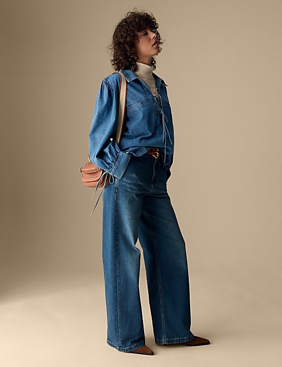 Denim top met V-hals van zuiver katoen