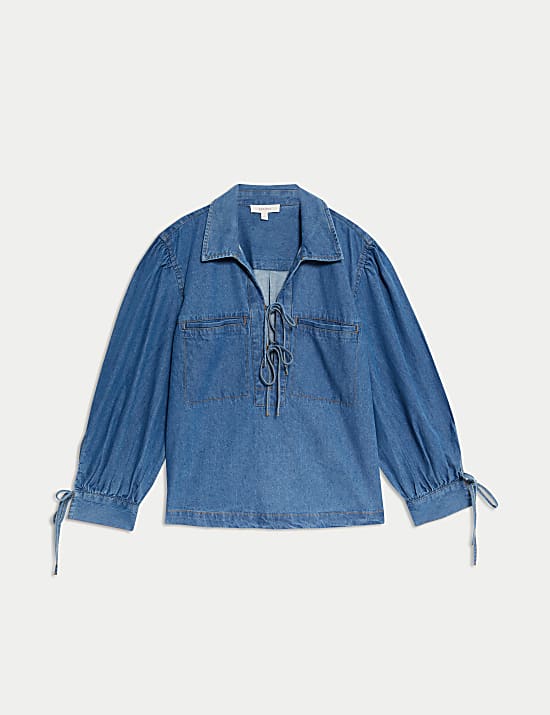 Denim top met V-hals van zuiver katoen