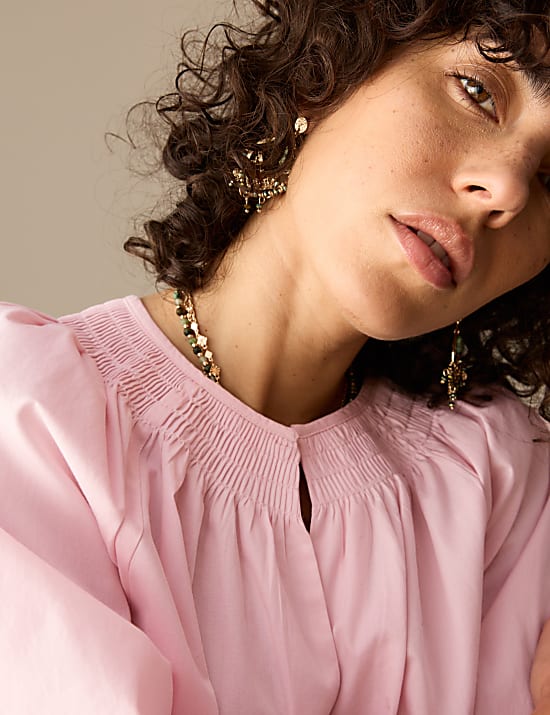 Blouse 100 % coton &agrave; motif nervur&eacute;