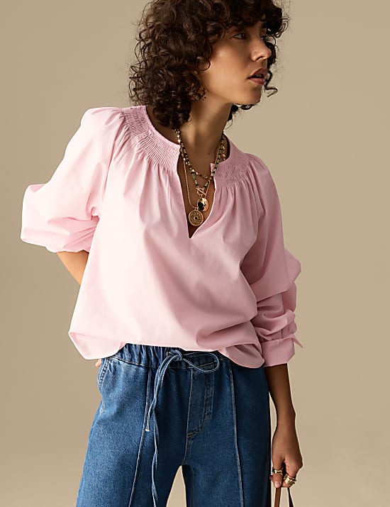 Blouse 100 % coton &agrave; motif nervur&eacute;