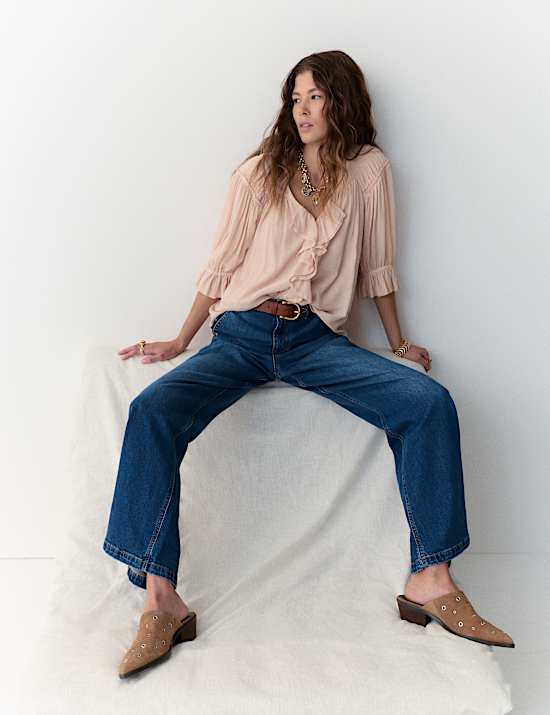 Ruffle V-Neck Poet Blouse