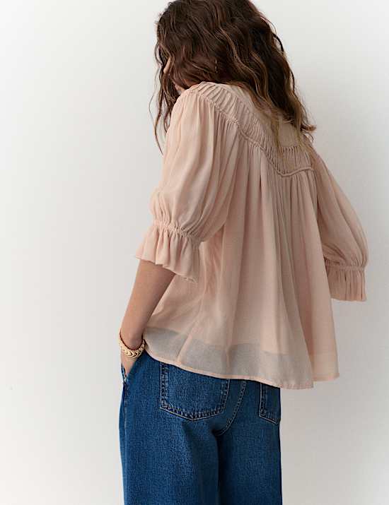 Ruffle V-Neck Poet Blouse