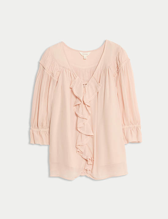 Ruffle V-Neck Poet Blouse