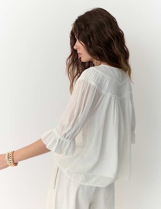 Ruffle V-Neck Poet Blouse