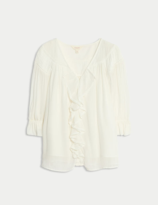 Ruffle V-Neck Poet Blouse