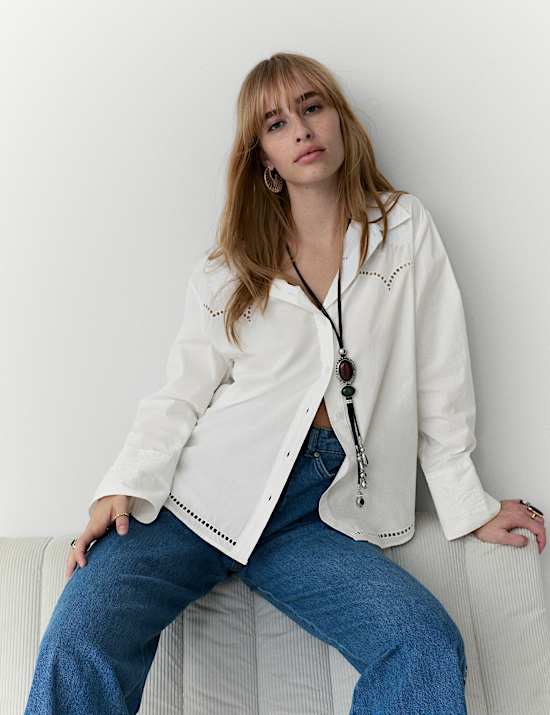 Pure Cotton Floral Embroidered Shirt