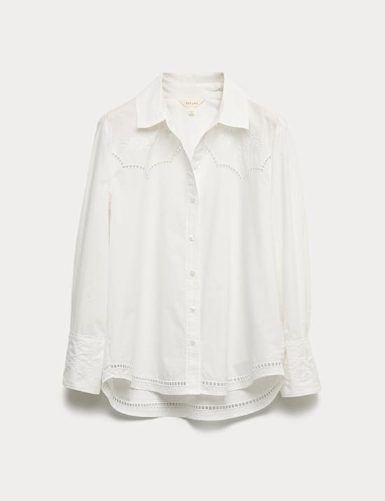 Pure Cotton Floral Embroidered Shirt