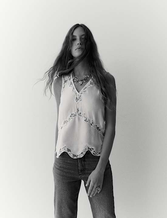 Satin Lace Scallop Trim Cami Top