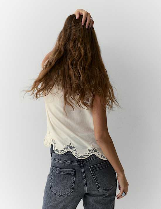 Satin Lace Scallop Trim Cami Top