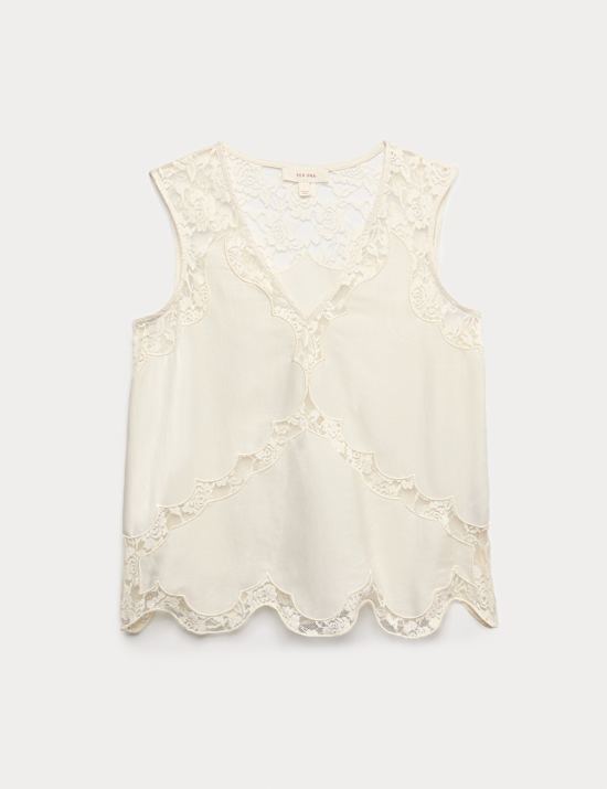 Satin Lace Scallop Trim Cami Top