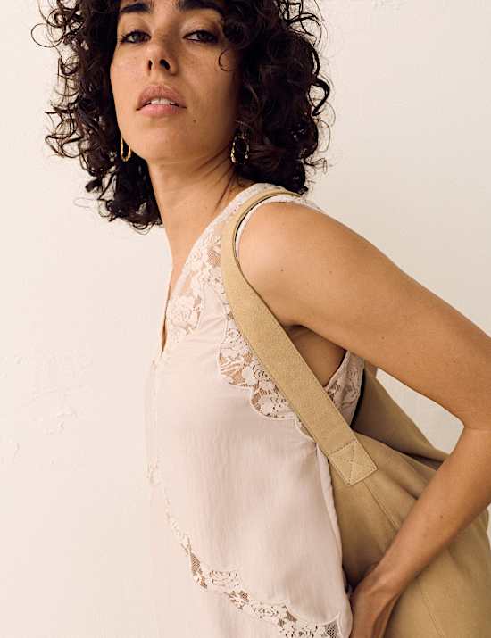 Satin Lace Scallop Trim Cami Top