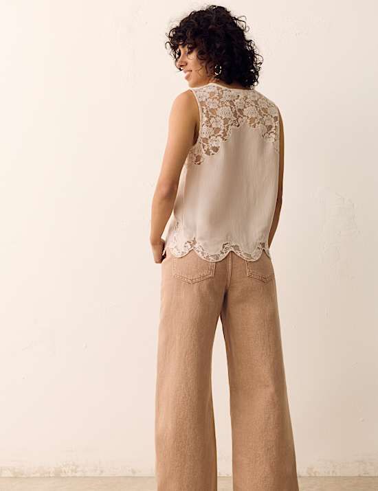 Satin Lace Scallop Trim Cami Top