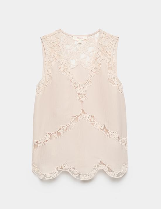 Satin Lace Scallop Trim Cami Top