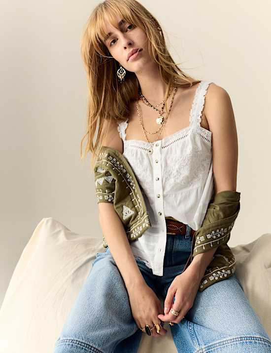 Pure Cotton Embroidered Cami Top