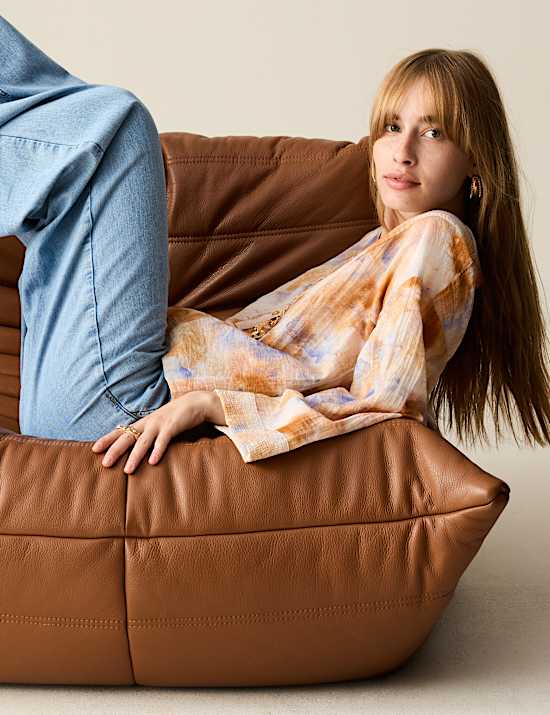 Printed Textured Button Detail Relaxed Blouse