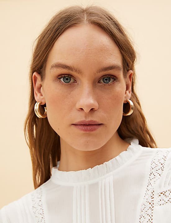 Frill Neck Lace Insert Blouse