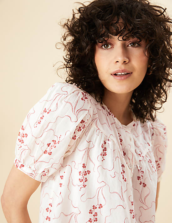 Pure Cotton Printed Short Sleeve Blouse