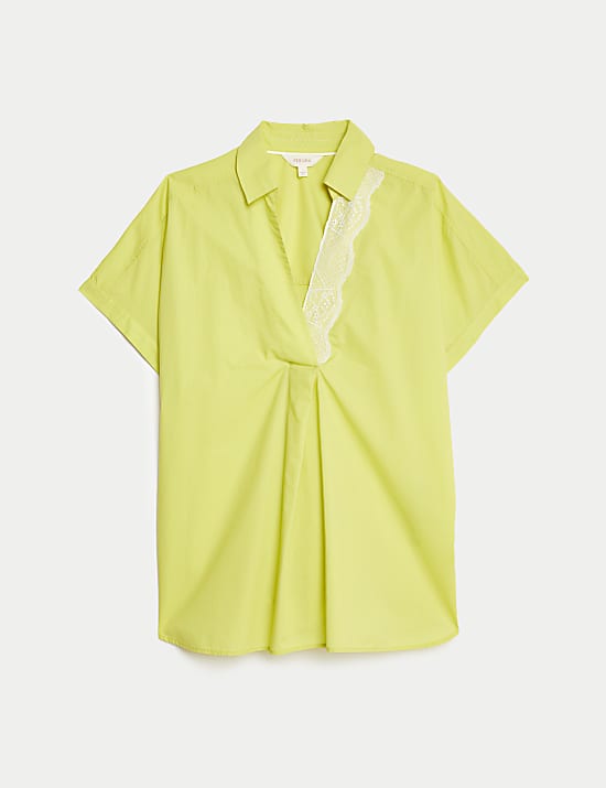 Blus Gombrang Hiasan Renda Model Kerah Katun Murni