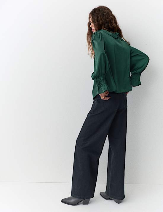 V-Neck Ruffle Pintuck Blouse