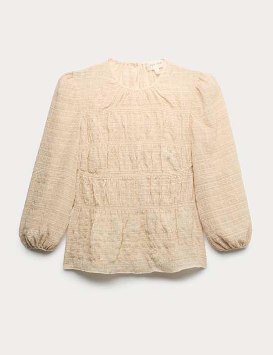 Crinkle Metallic Shirred Blouse