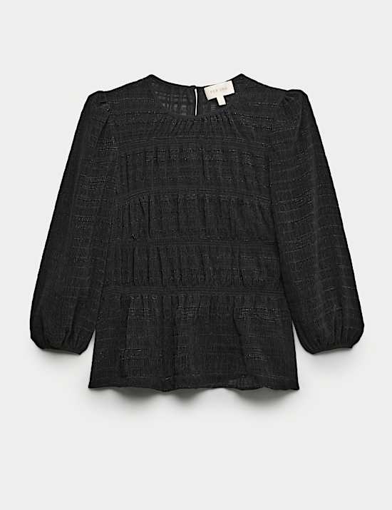 Crinkle Metallic Shirred Blouse