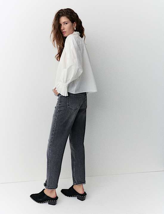 Pure Cotton V-Neck Cornelli Sleeve Blouse