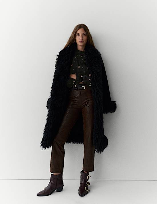 Jacquard Metallic Shirred Yoke Blouse