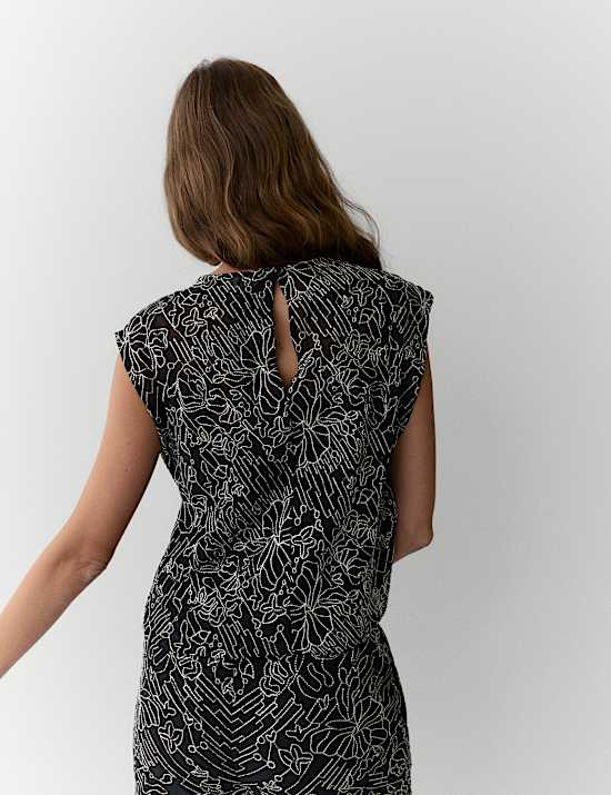 Embroidered Metallic Sleeveless Top