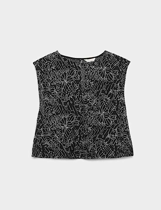 Embroidered Metallic Sleeveless Top