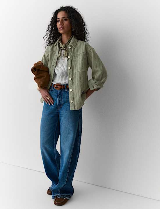 Pure Cotton Textured Denim Shirt