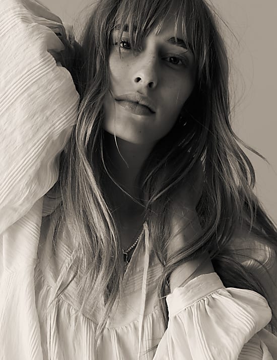 Textured Tie Neck Blouson Sleeve Blouse