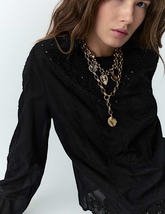 Pure Cotton Lace Embellished Relaxed Blouse
