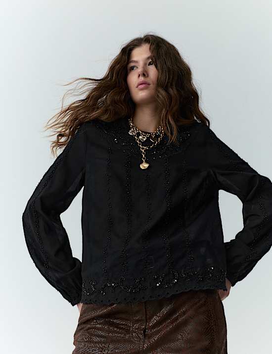 Pure Cotton Lace Embellished Relaxed Blouse