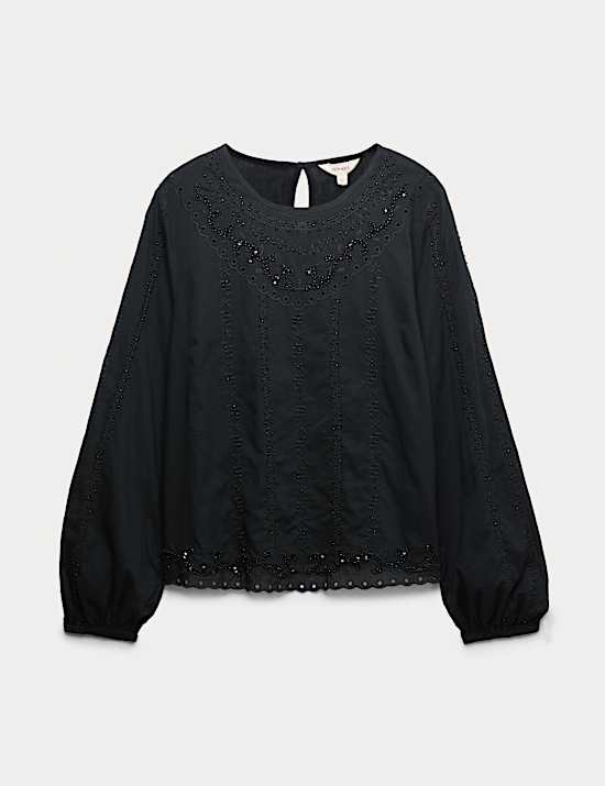 Pure Cotton Lace Embellished Relaxed Blouse