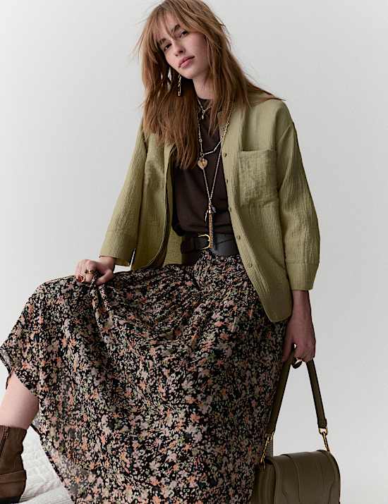 Lyocell Textured Collarless Utility Shirt