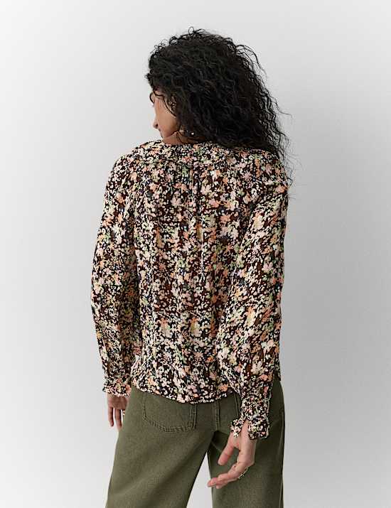 Blouse met ruches en bloemmotief