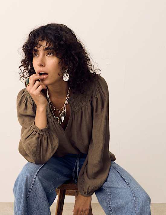 Double Cloth Smocked Blouse