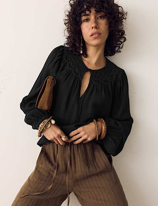 Double Cloth Smocked Blouse