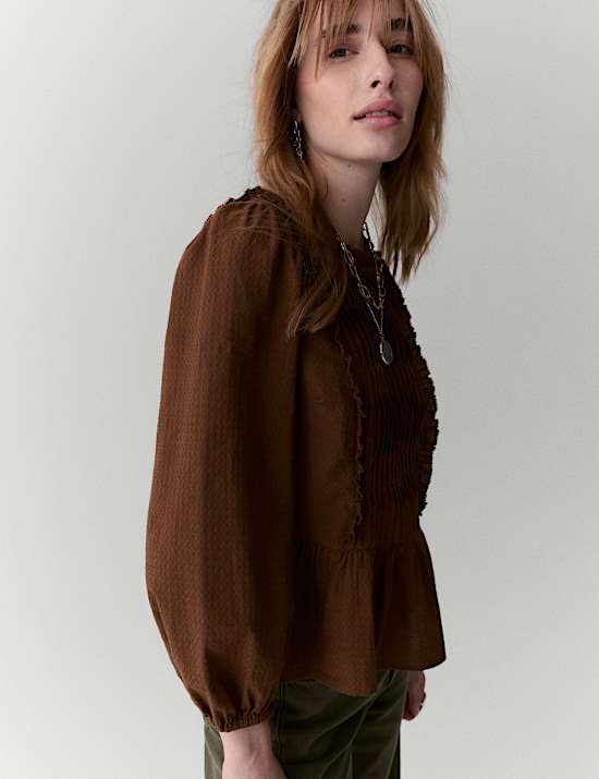 Pure Cotton Pleat Front Blouse