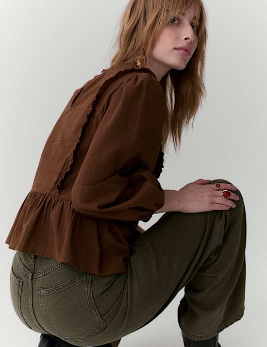 Pure Cotton Pleat Front Blouse